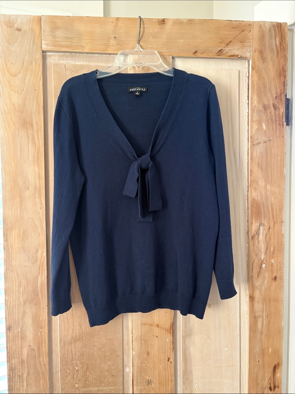 J. Crew Navy Tie-Neck V-Neck Sweater